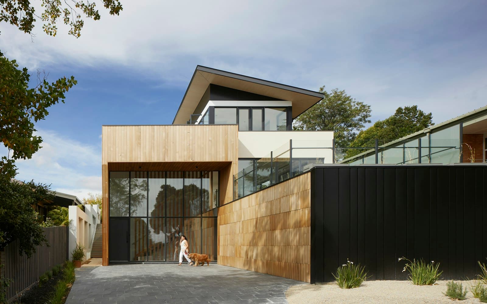 Contemporary house with timber and black cladding